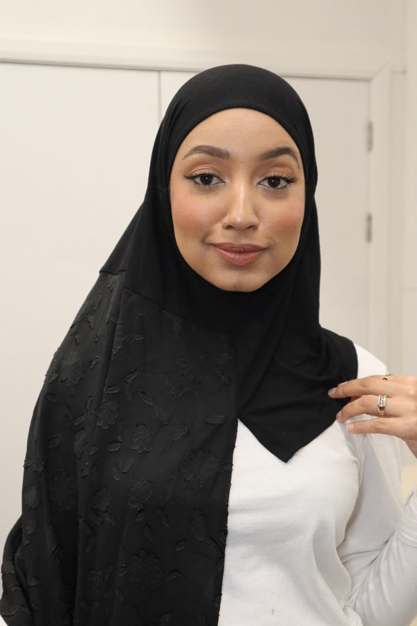 Printed Instant Hijab - Jet Black