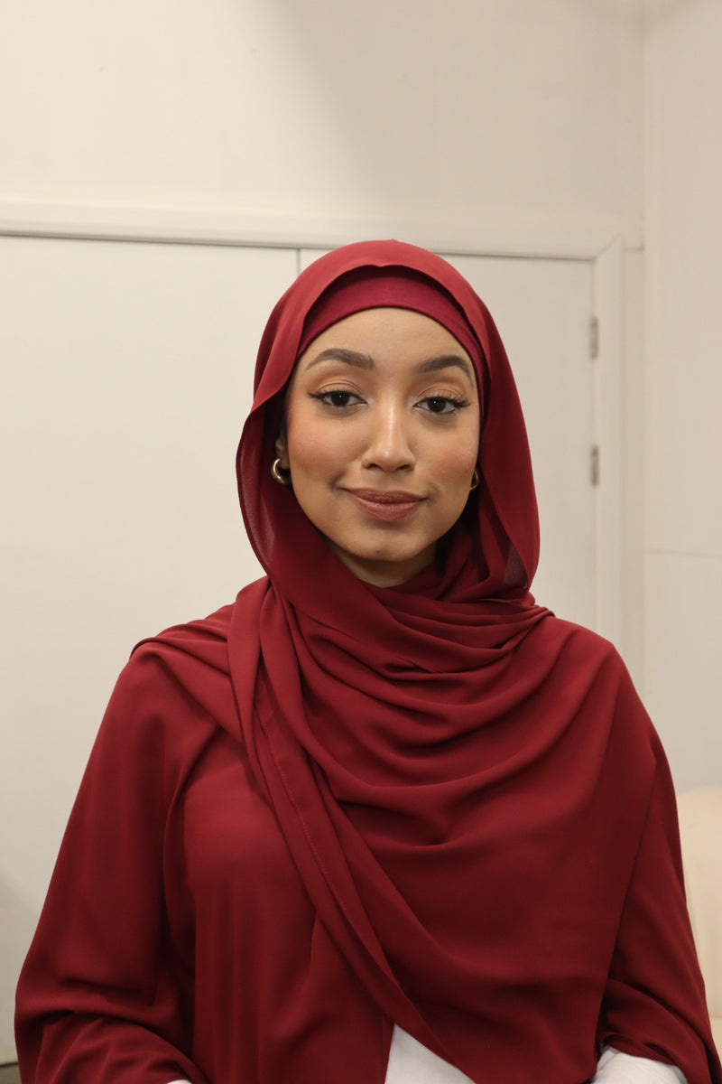 Flowy Chiffon Instant Hijab - Burgundy