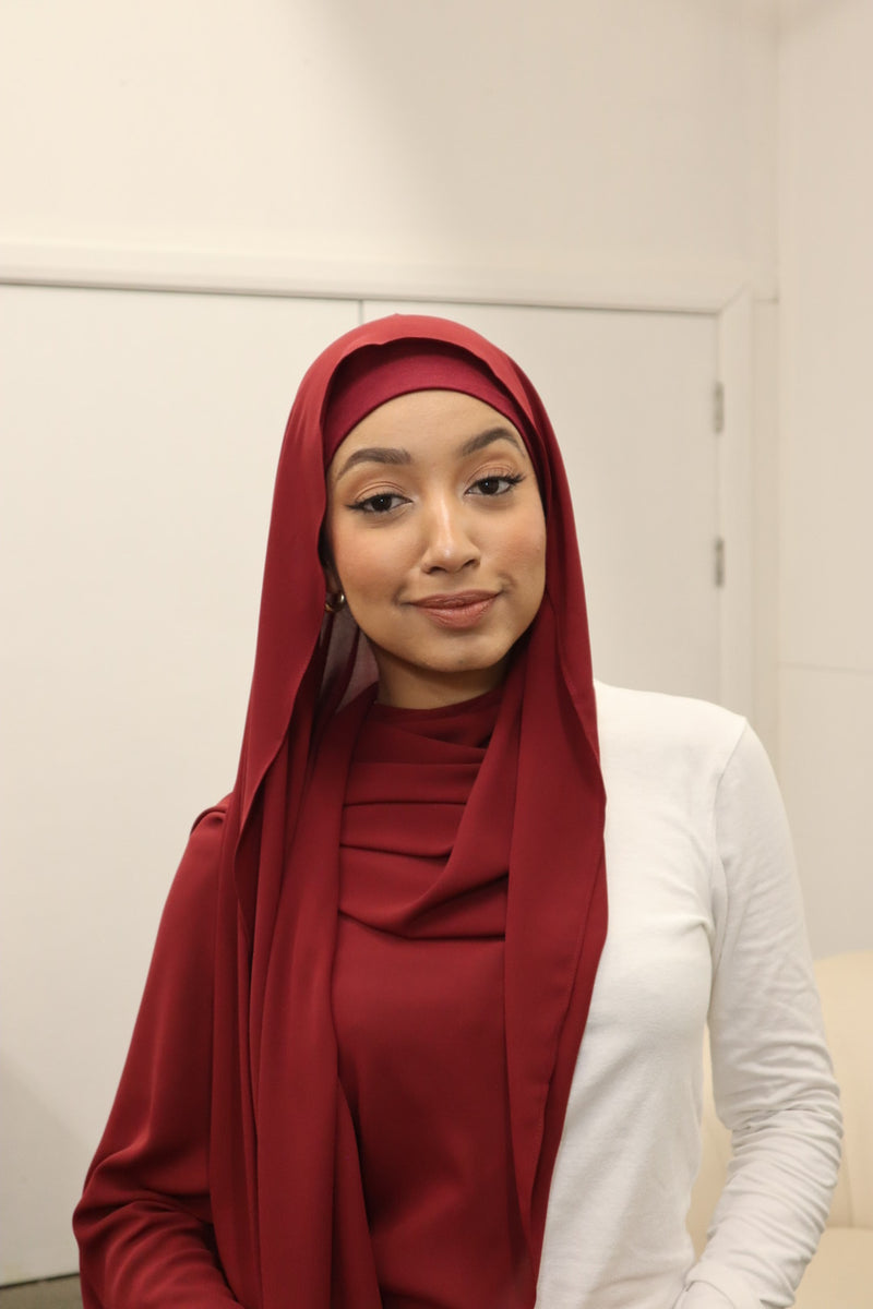 Flowy Chiffon Instant Hijab - Burgundy