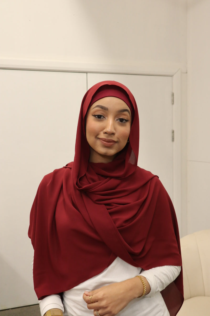 Flowy Chiffon Instant Hijab - Burgundy