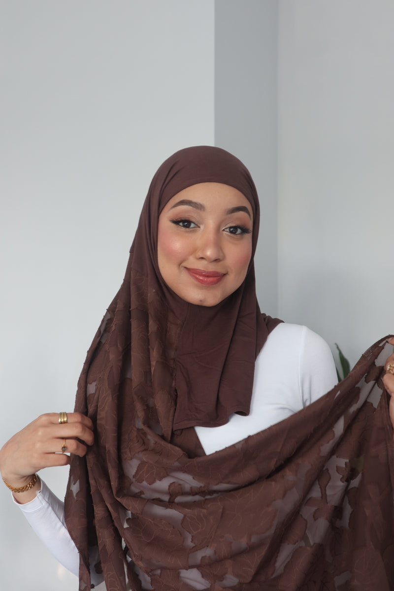 Printed Instant Hijab - Brunette