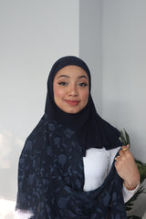 Printed Instant Hijab - Royal Blue