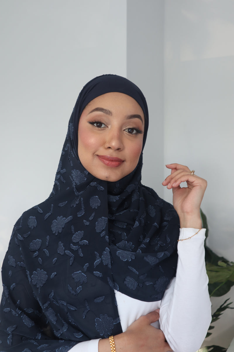 Printed Instant Hijab - Royal Blue
