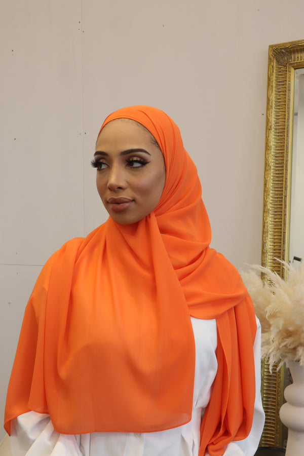 Classic Chiffon Instant Hijab - Neon Orange