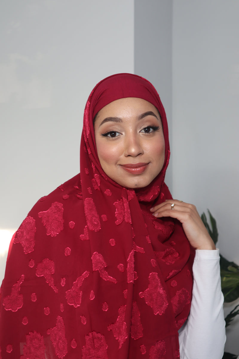 Printed Instant Hijab - Maroon