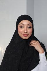 Printed Instant Hijab - Jet Black