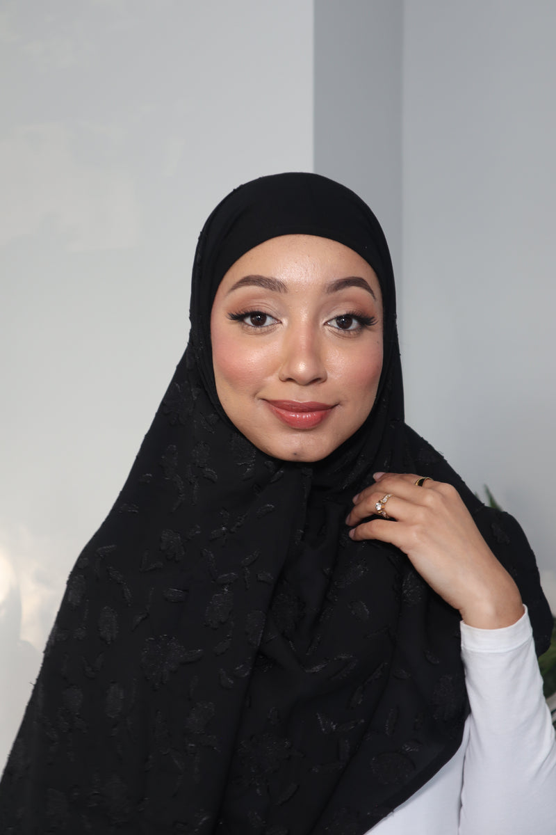 Printed Instant Hijab - Jet Black