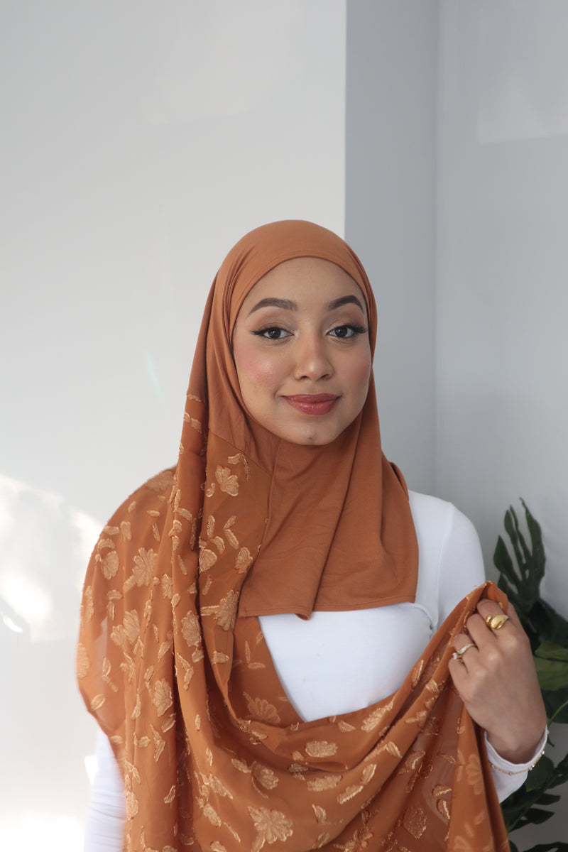 Printed Instant Hijab - Toffee