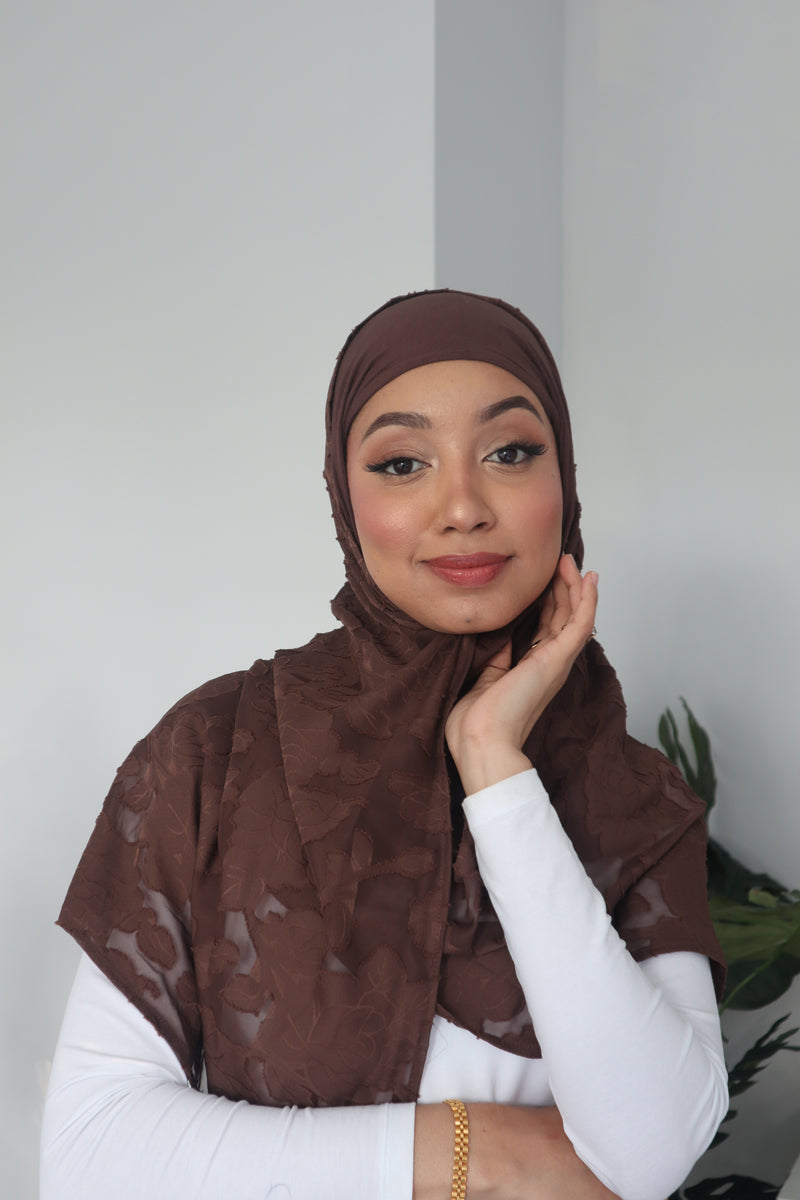 Printed Instant Hijab - Brunette