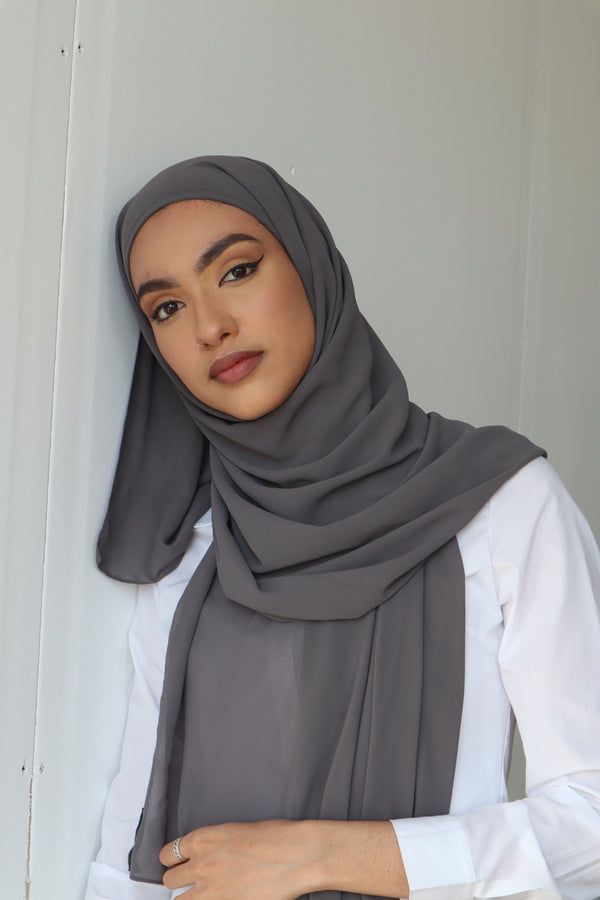 Classic Chiffon Instant Hijab - Charcoal Grey