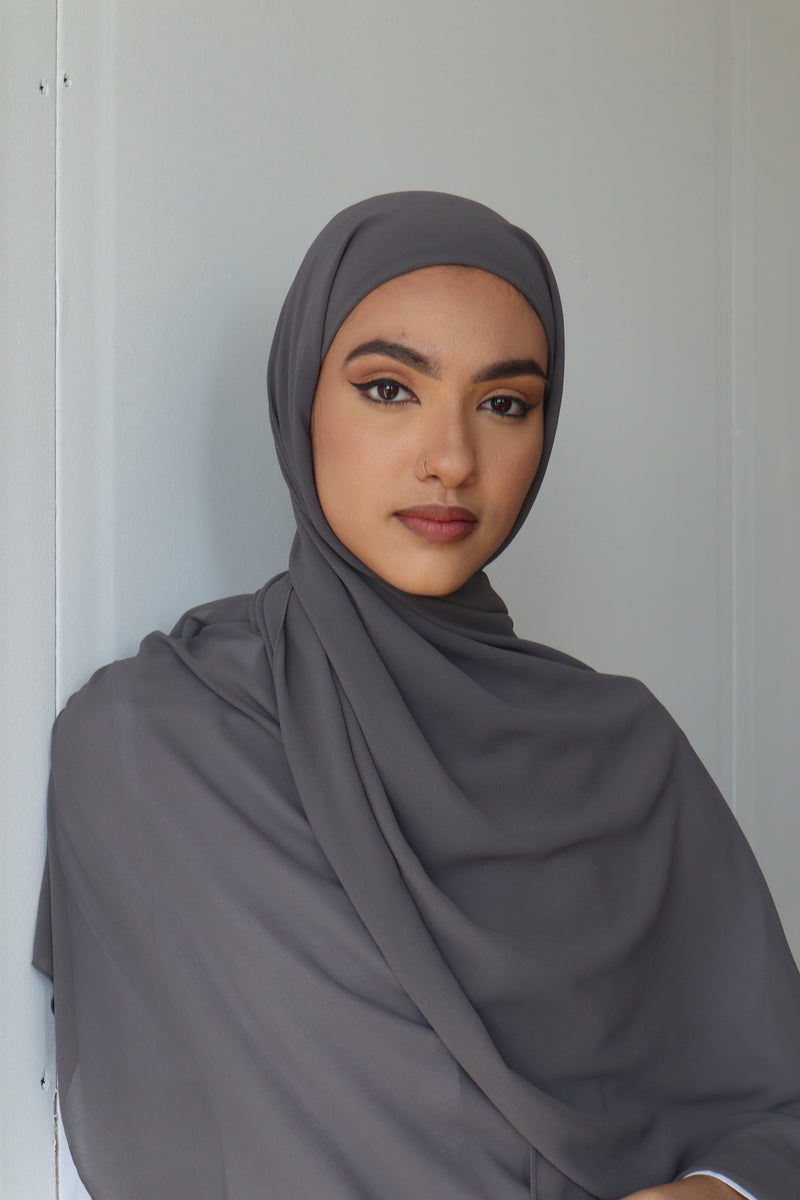 Classic Chiffon Instant Hijab - Charcoal Grey