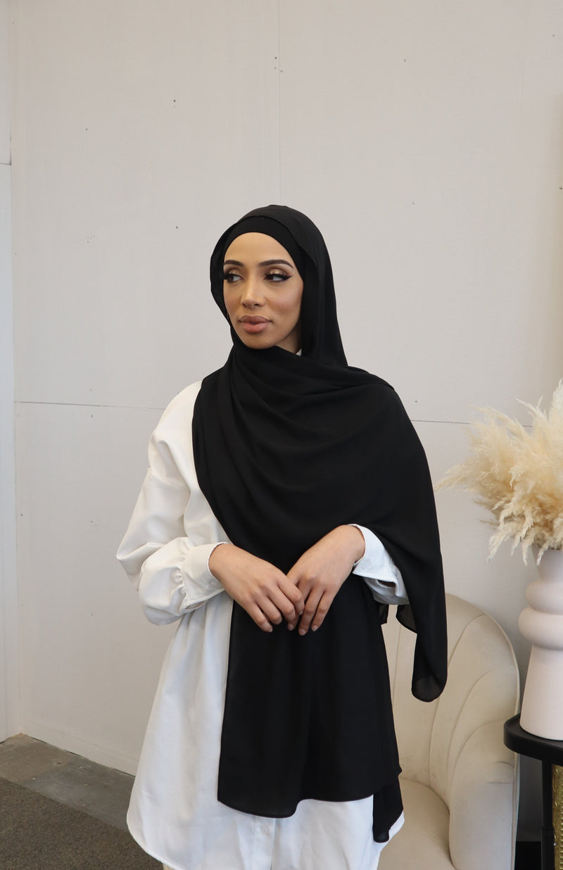 Flowy Chiffon Instant Hijab - Midnight Black