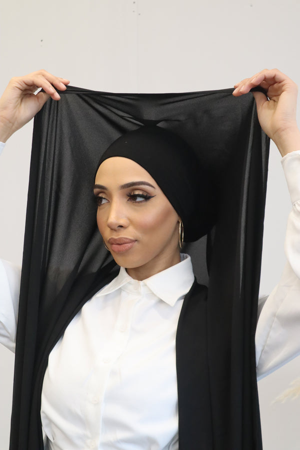 Flowy Chiffon Instant Hijab - Midnight Black
