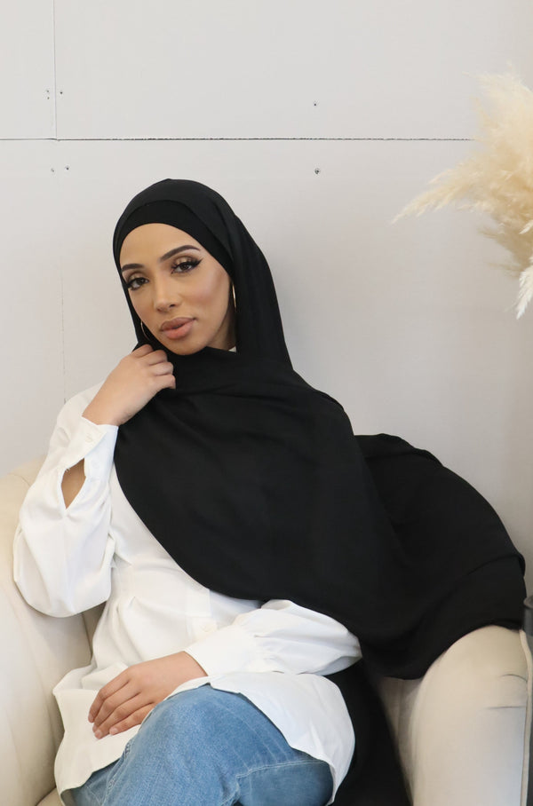 Flowy Chiffon Instant Hijab - Midnight Black