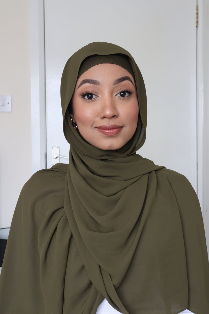 Flowy Chiffon Instant Hijab - Army Green